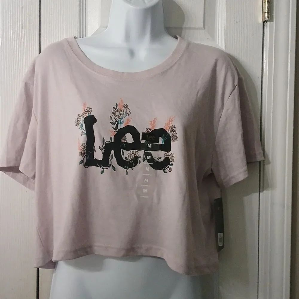 Lee short sleeve cropped boyfriend SS Lee logo floral tshirt Sz M NWT